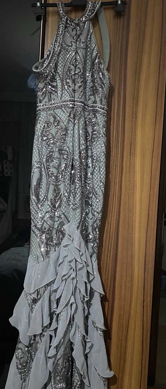 Alfa beta Uzun Gri Kadın Abiye Elbise - Görsel 2