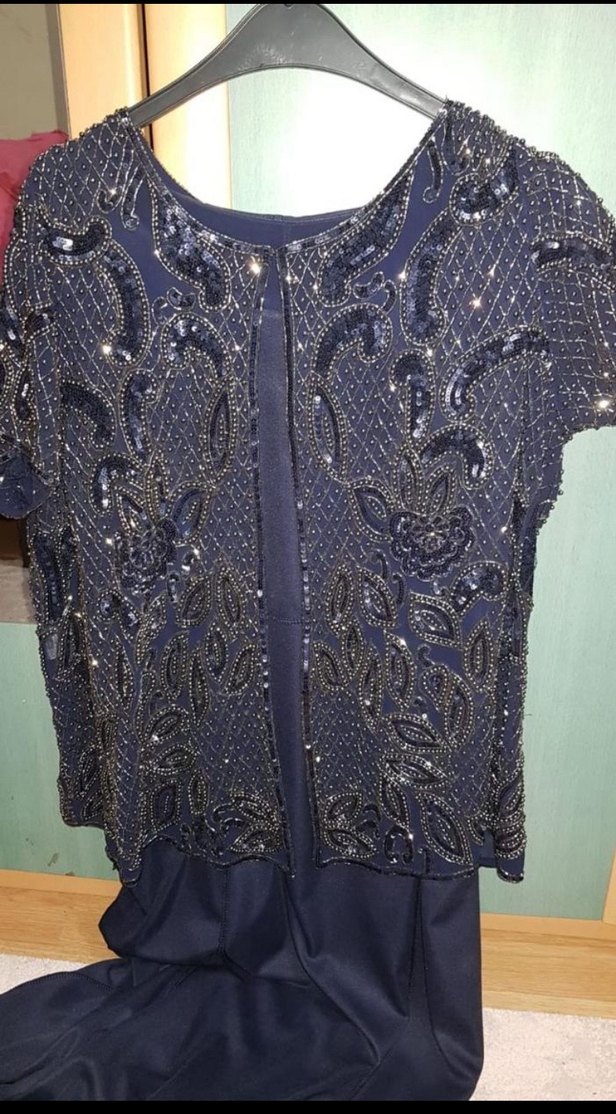 Lacivert Payetli Uzun Kadın Gece Elbisesi - Görsel 3