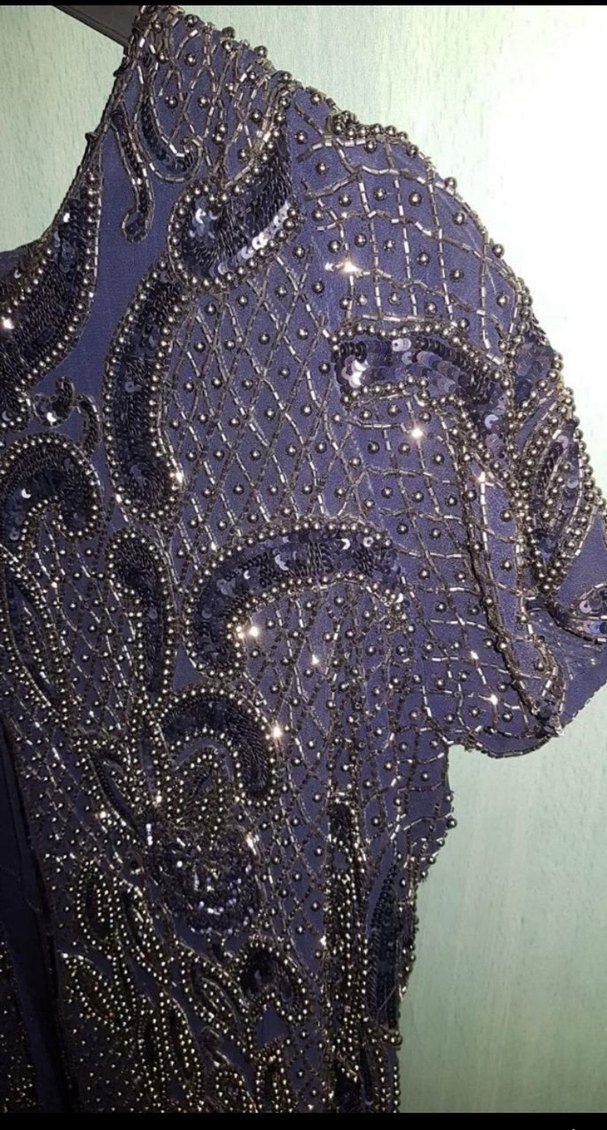 Lacivert Payetli Uzun Kadın Gece Elbisesi - Görsel 2