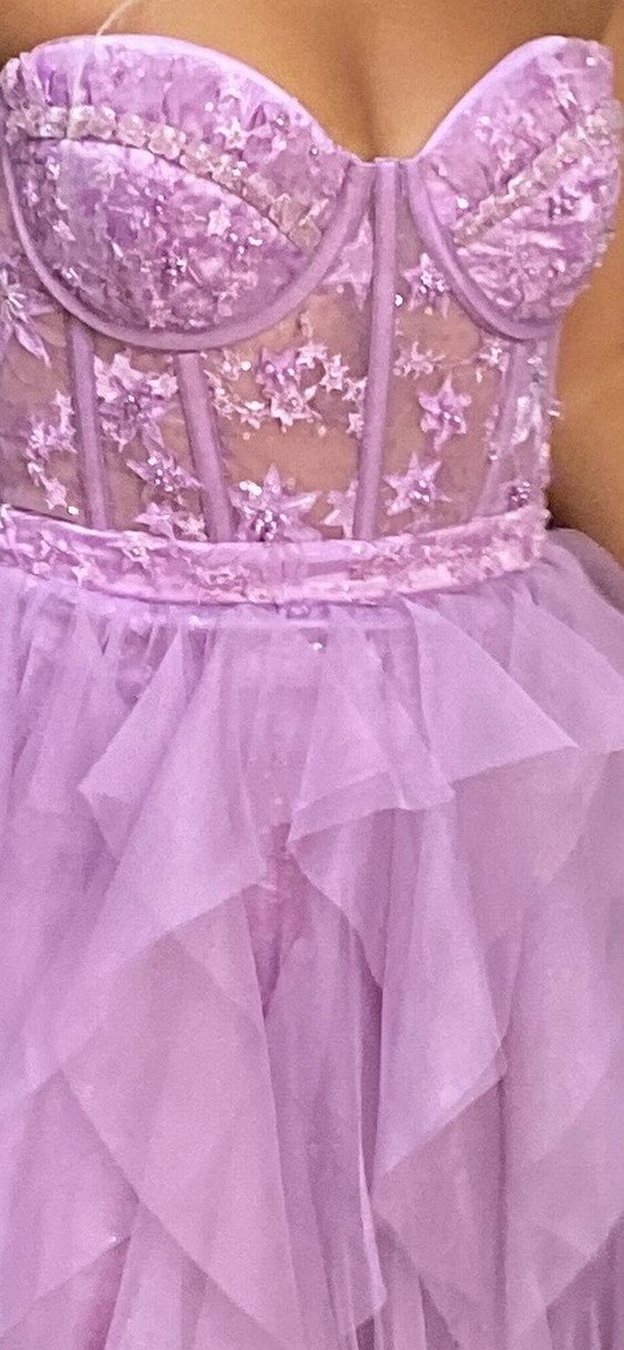 Alfa beta Lila pembe Fırfırlı Straplez Gece Elbisesi - Görsel 4