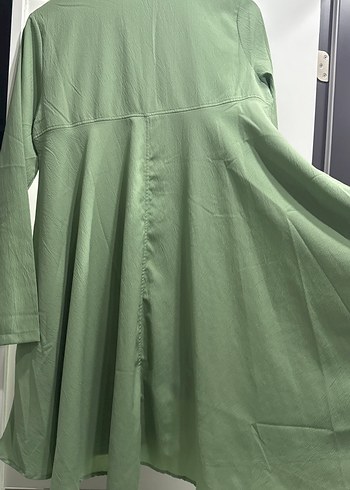 Düğmeli Uzun Kollu Yeşil Keten Tunik - Görsel 4