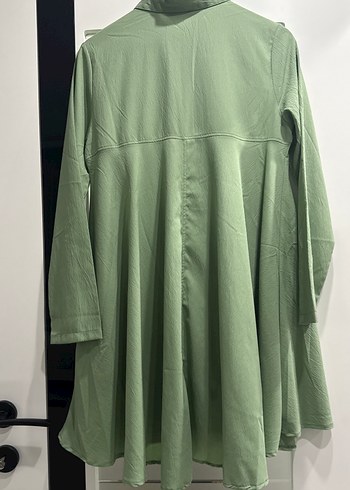 Düğmeli Uzun Kollu Yeşil Keten Tunik - Görsel 3