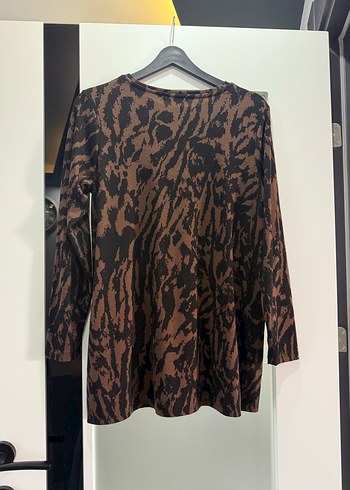 Uzun Kollu Kahverengi Batik Desenli Tunik - Görsel 2