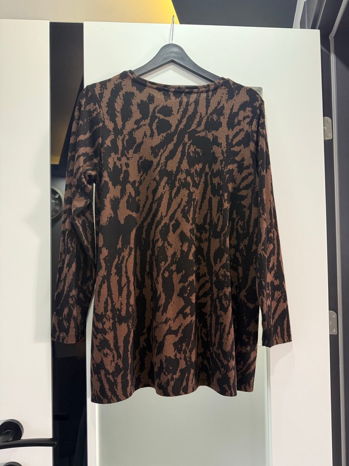 Uzun Kollu Kahverengi Batik Desenli Tunik - Görsel 2