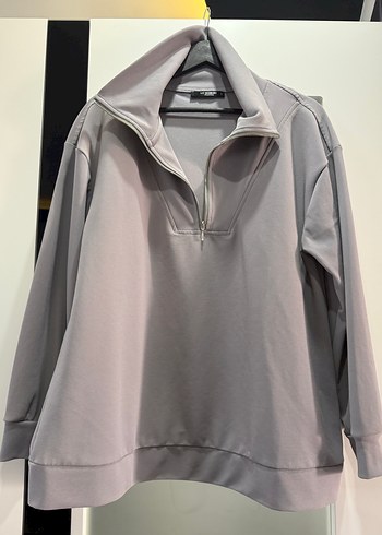 Gri Yarım Fermuarlı Yüksek Yakalı Sweatshirt - Görsel 3