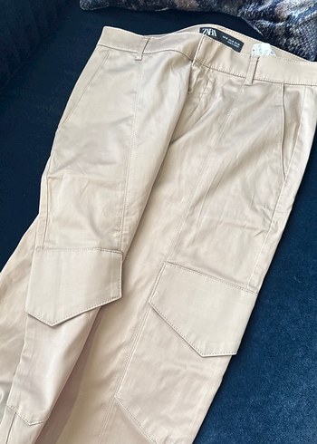 Bej Düğmeli Rahat Kesim Kadın Kumaş Pantolon - Görsel 5