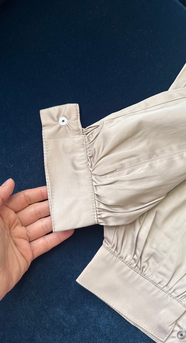 Bej Düğmeli Rahat Kesim Kadın Kumaş Pantolon - Görsel 4