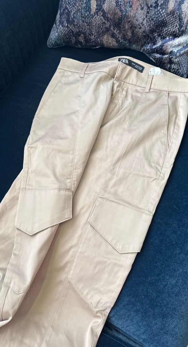 Bej Düğmeli Rahat Kesim Kadın Kumaş Pantolon - Görsel 5