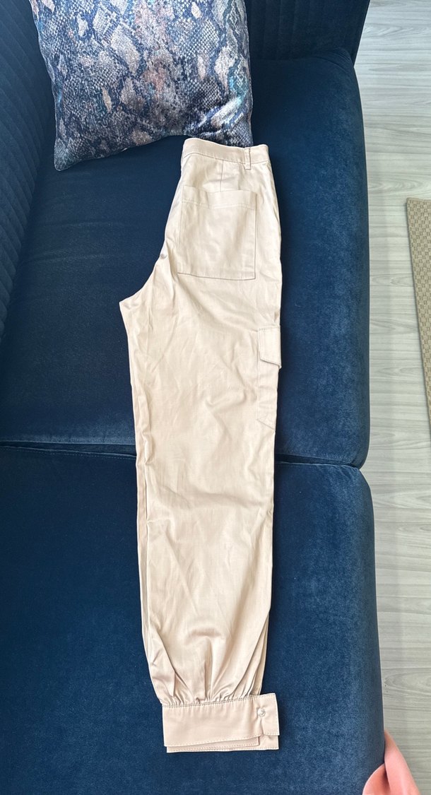 Bej Düğmeli Rahat Kesim Kadın Kumaş Pantolon - Görsel 3