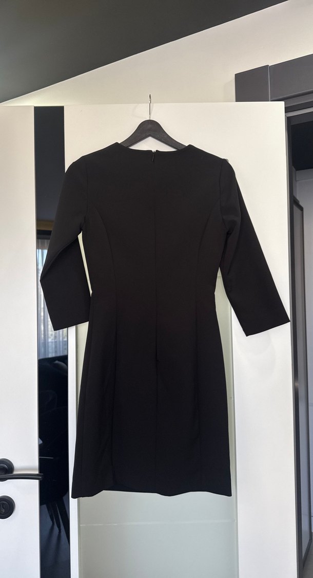 Siyah Drapeli Midi Ofis Elbisesi - Görsel 4