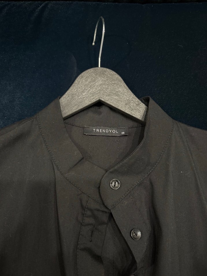 Siyah Uzun Kollu Hakim Yaka Elbise - Görsel 4