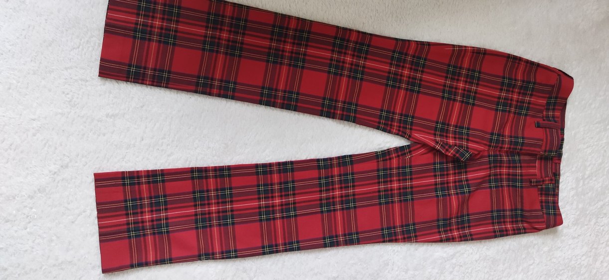 Kırmızı Ekose Kadın Midi Kumaş Pantolon - Görsel 2