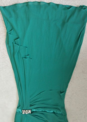 Turkuaz (yeşil )Drapeli Uzun Abiye Elbise - Görsel 3