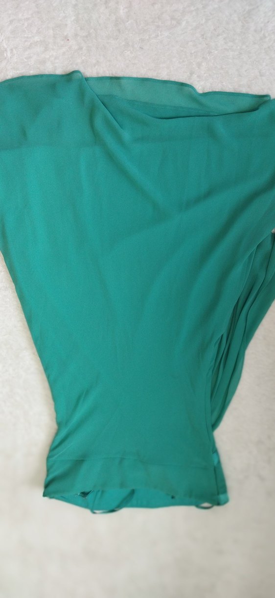 Turkuaz (yeşil )Drapeli Uzun Abiye Elbise - Görsel 4