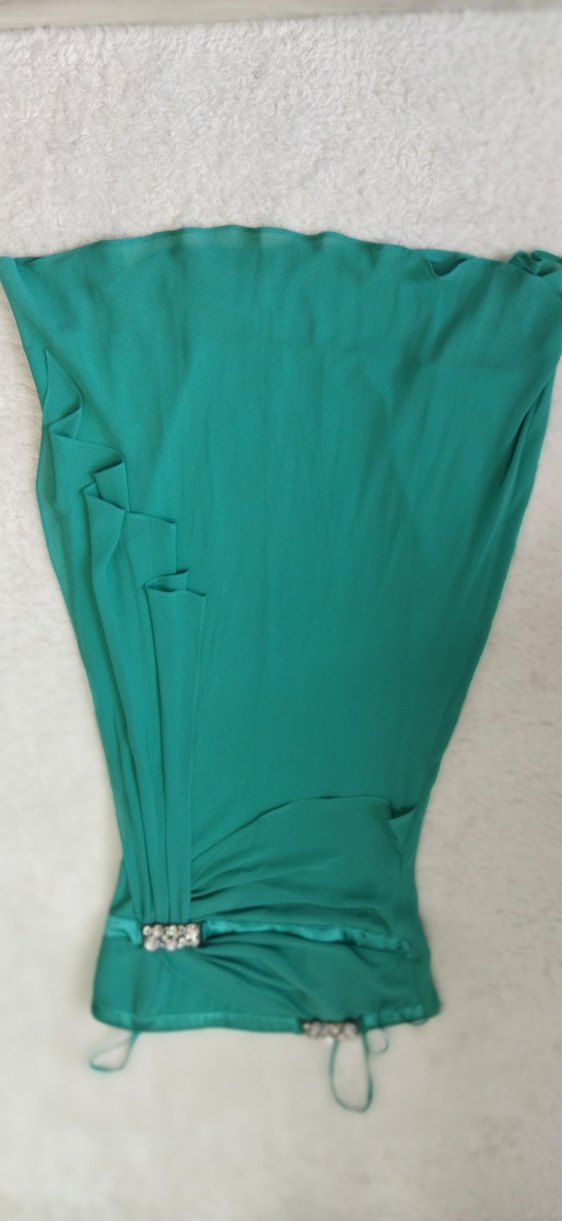 Turkuaz (yeşil )Drapeli Uzun Abiye Elbise - Görsel 3