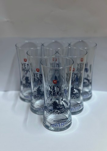 Yeni Rakı Mavi Desenli 6'lı Rakı Bardağı