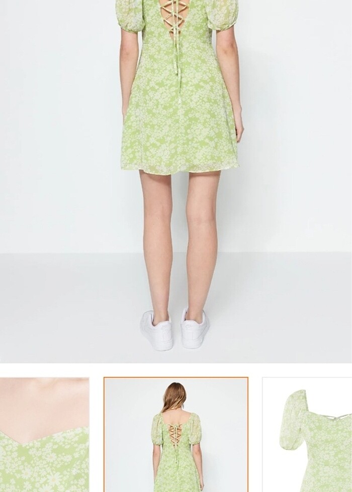 Sırtı Bağlama Detay Prenses Kol Elbise - Görsel 4