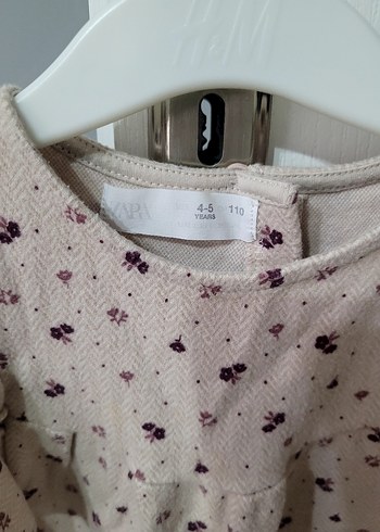 Zara Kız Çocuk Bej Fırfırlı Uzun Kollu Elbise