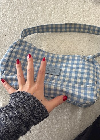 Mavi Kareli Tokalı Kadın Çantası - Görsel 4