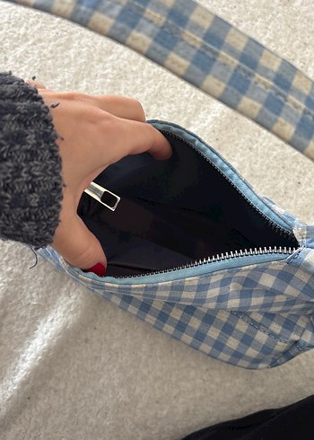 Mavi Kareli Tokalı Kadın Çantası - Görsel 3