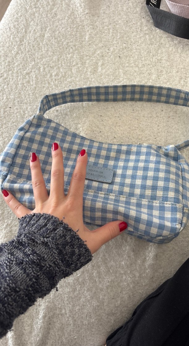 Mavi Kareli Tokalı Kadın Çantası - Görsel 4