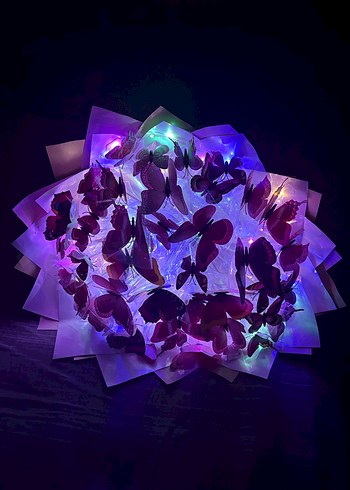 Pembe Baskılı Kelebekli çiçek buketi - Görsel 4