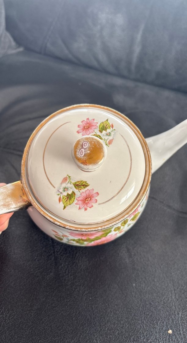 Vintage  Çiçek Desenli Beyaz Porselen Demlik - Görsel 2