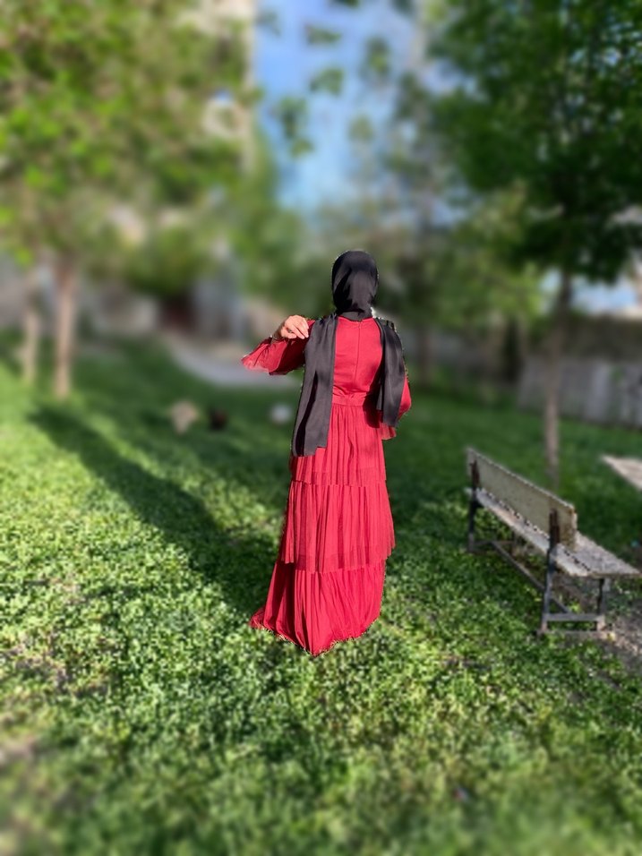 Uzun, Kırmızı Bohem Salaş Henna Elbise - Görsel 2