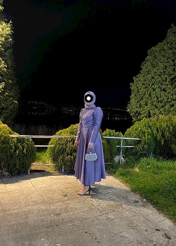40 Beden Mor Drapeli Uzun Kollu Abiye Elbise
