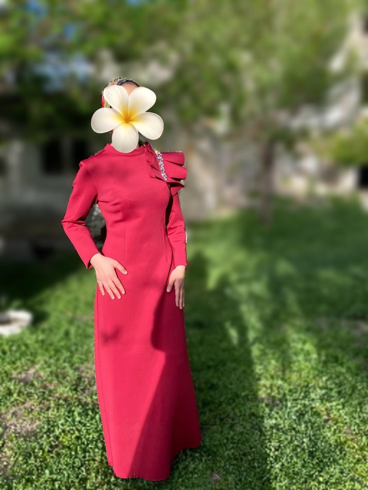 Bordo Drapeli Uzun Kadın abiye - Görsel 2