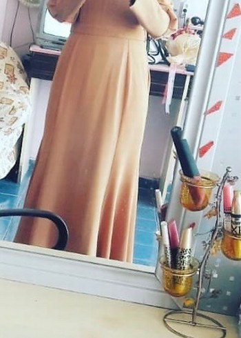 Uzun Kol Drapeli balık Camel Kadın abiye - Görsel 3