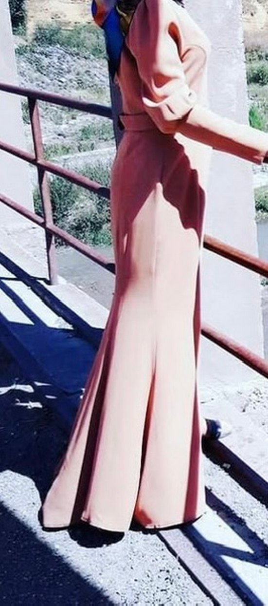 Uzun Kol Drapeli balık Camel Kadın abiye - Görsel 2