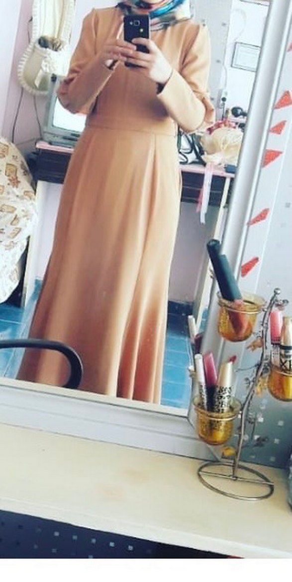 Uzun Kol Drapeli balık Camel Kadın abiye - Görsel 3