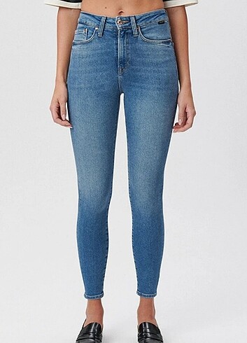 Serenay Mavi Gold Shape Jean Pantolon