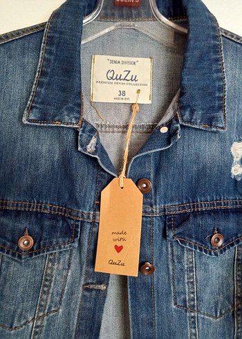 m Beden QUZU Uzun Mavi Kadın Denim Ceket