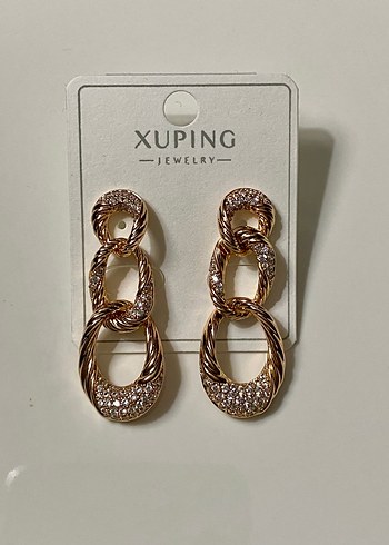 Zincir Detaylı Rose Gold Renk Uzun Küpe