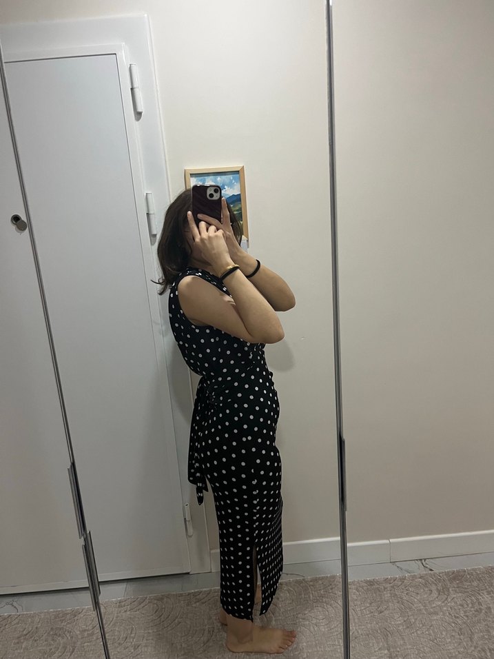 Siyah Puantiyeli Midi Kalem Elbise - Görsel 2