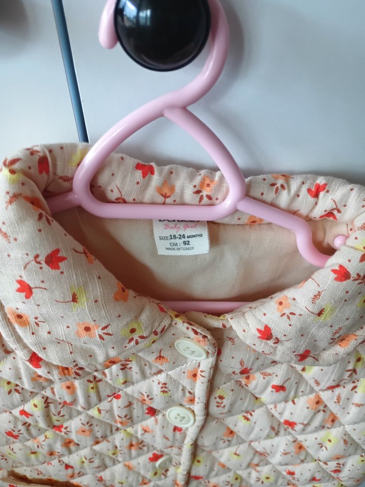 Bej Pamuklu Kız Çocuk Düğmeli Mont - Görsel 2