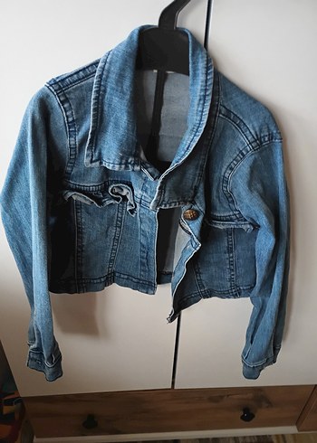 Düğmeli Mavi Kısa Kesim Kadın Kot Ceket - Görsel 2