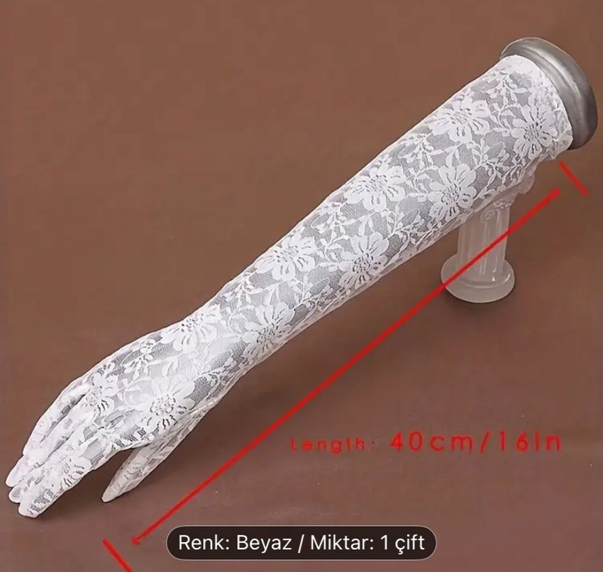 Dantel Beyaz Kadın Eldiven - Görsel 3
