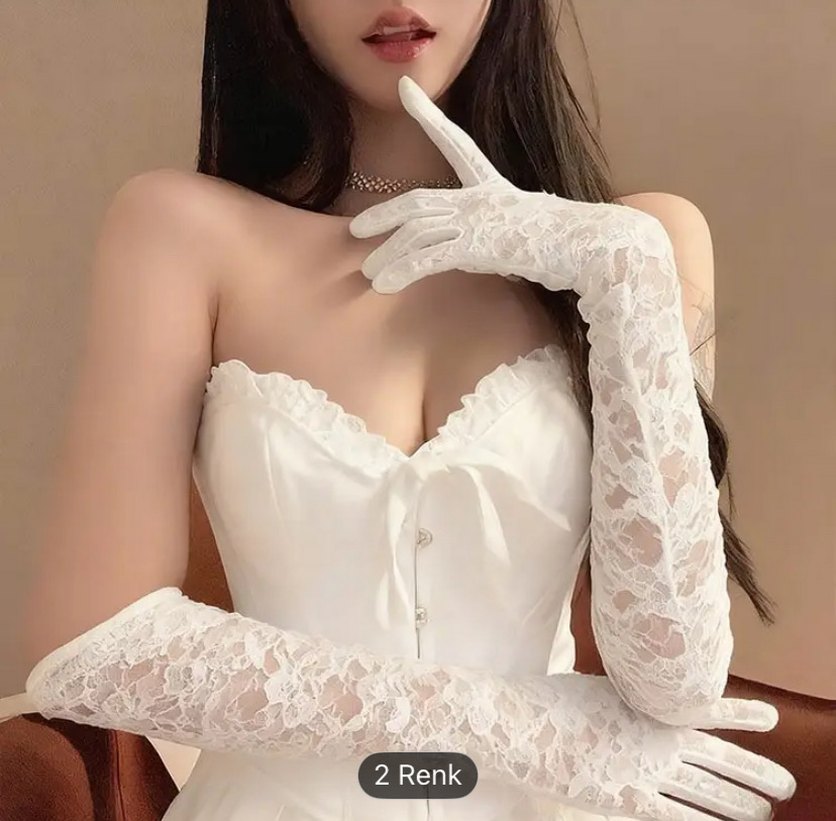 Dantel Beyaz Kadın Eldiven - Görsel 2