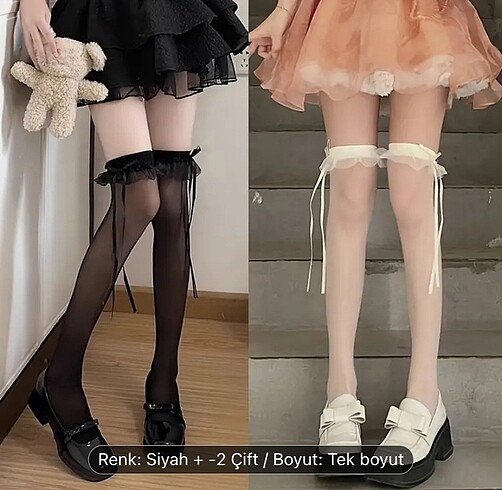 LOLİTA KURDELALI DİZ ÜSTÜ ÇORAP ????????