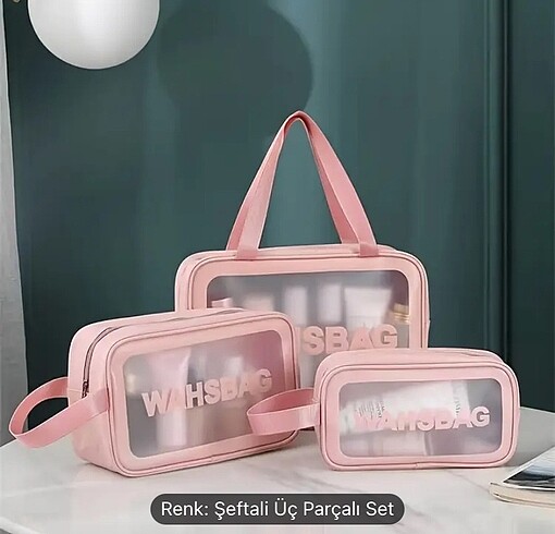 ÜÇLÜ PEMBE MAKYAJ ÇANTA SETİ