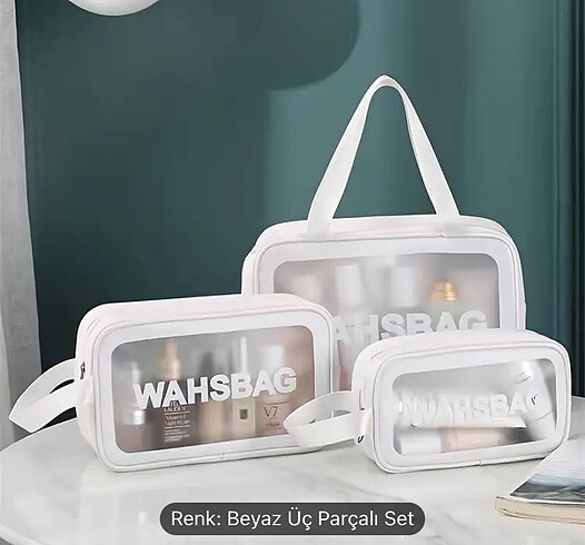 ÜÇLÜ BEYAZ MAKYAJ ÇANTASI