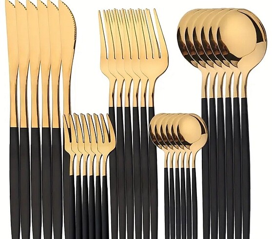 ÇELİK SİYAH-GOLD ÇATAL BIÇAK SET
