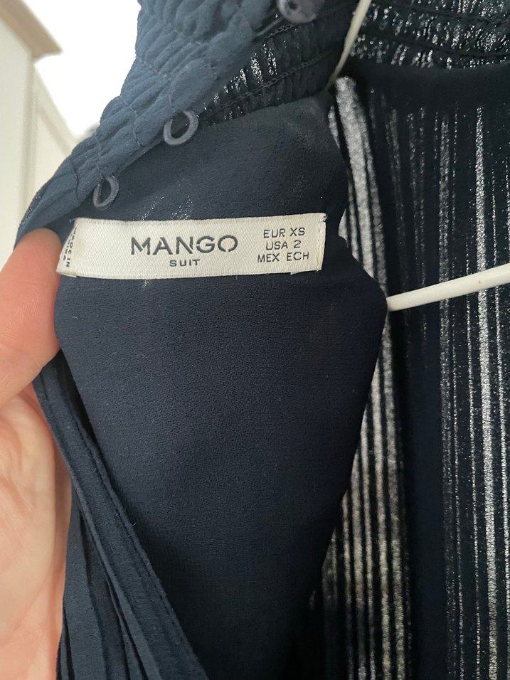 Uzun Kollu Lacivert Pilili midi Elbise - Görsel 4