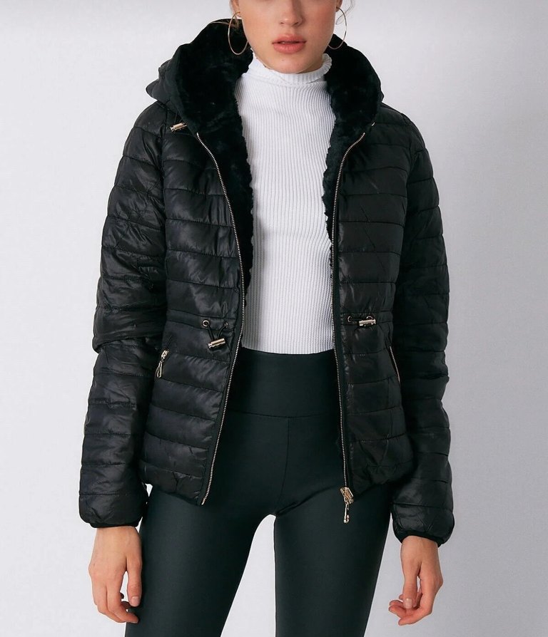 Siyah çift taraflı Kadın Mont - Görsel 2