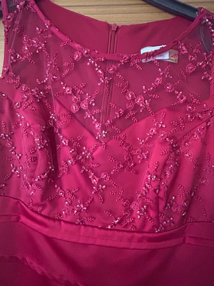 Şarap rengi , İşlemeli  Abiye  Elbise - Görsel 2