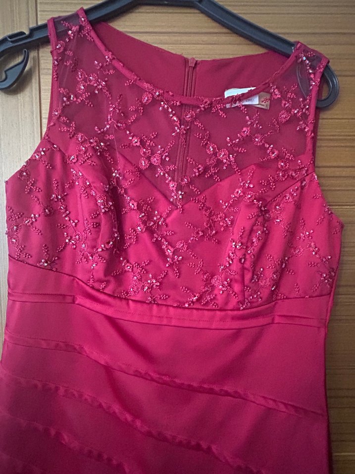 Şarap rengi , İşlemeli  Abiye  Elbise - Görsel 4