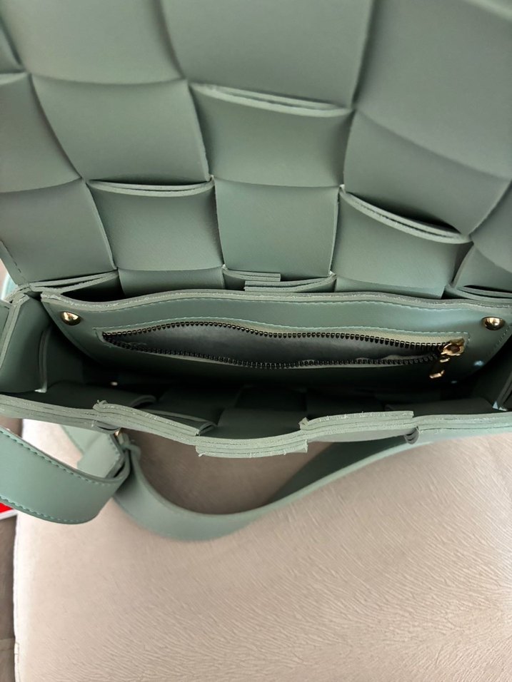 Yeşil Deri Kareli Kadın Çanta - Görsel 2